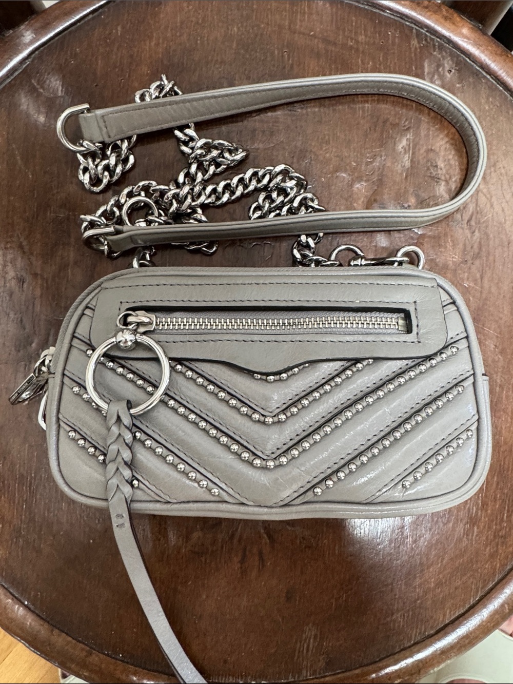 Rebecca Minkoff Gray Leather Studded Chevron Bag